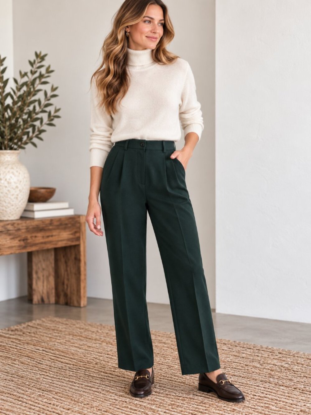 Pendleton 100% Virgin Wool Pleated Trousers Dark Green Petite 4 USA